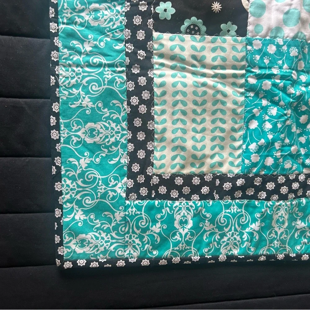 Patchwork Quilt with Teal and Black Accents #0825258